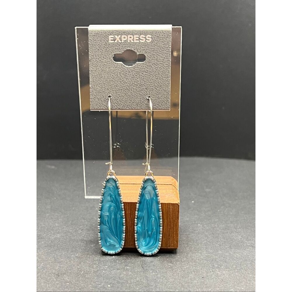 Express Silver Tone Blue Marble Teardrop Resin Dangle Earrings